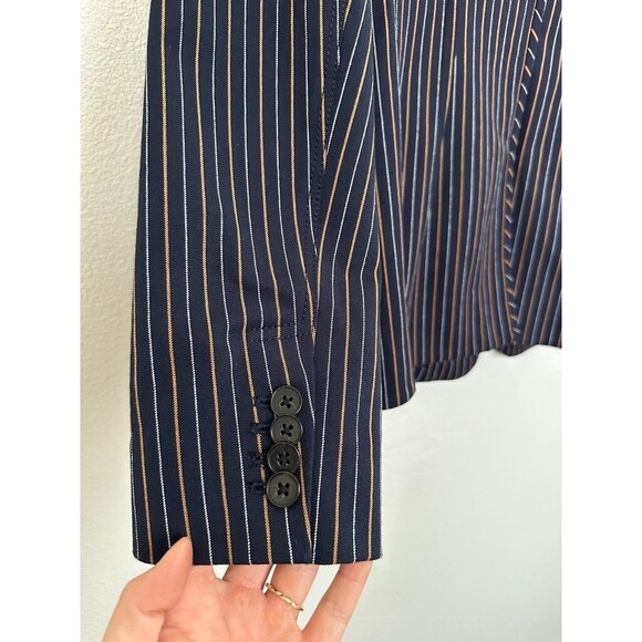 Derek Lam 10 Crosby Power Stripe Blazer Pleated Navy Blue Yellow Structured Sz 8 - Picture 12 of 14